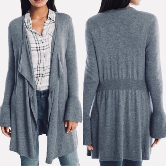 White House Black Market Sweaters - WHBM Gray Drama Sleeve Draped Cashmere Blend Cardigan Sweater Sz S